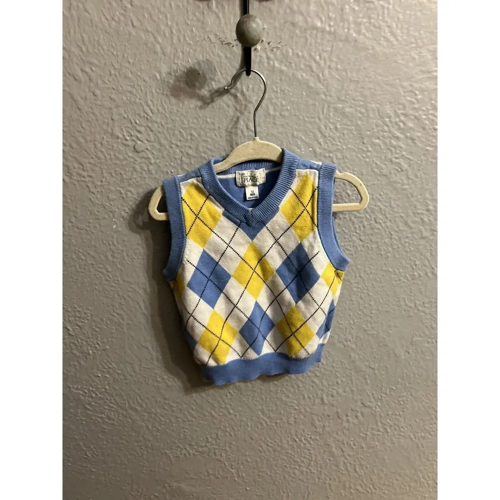 The Childrens Place‎ Boys Argylle Sweater Vest Size 12 Months